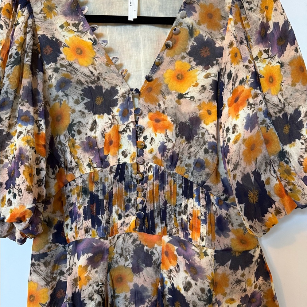 Anthropologie Floral Peplum Blouse in Mustard, Purple, Cream - Picture 4 of 8
